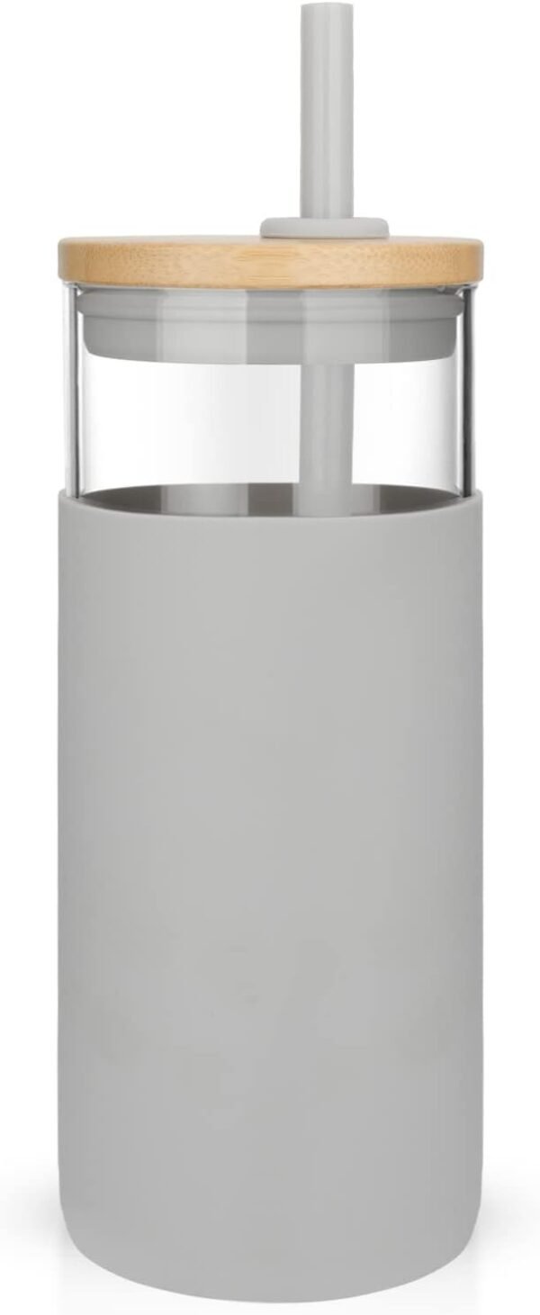 1 Pack French Grey 20oz Glass Tumbler with Bamboo Lid