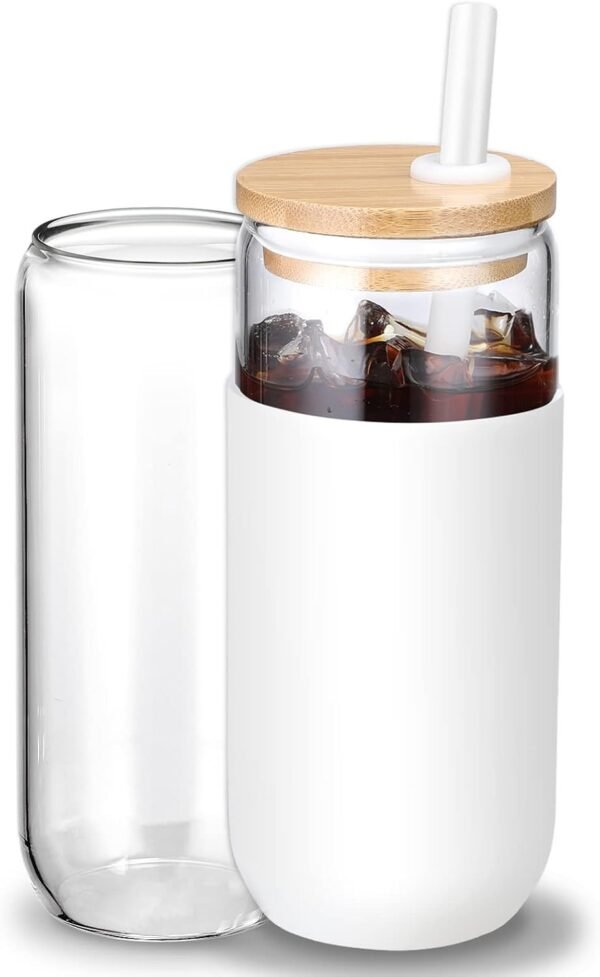 1 Pack 20oz Glass Tumbler with Silicone Sleeve & Bamboo Lid