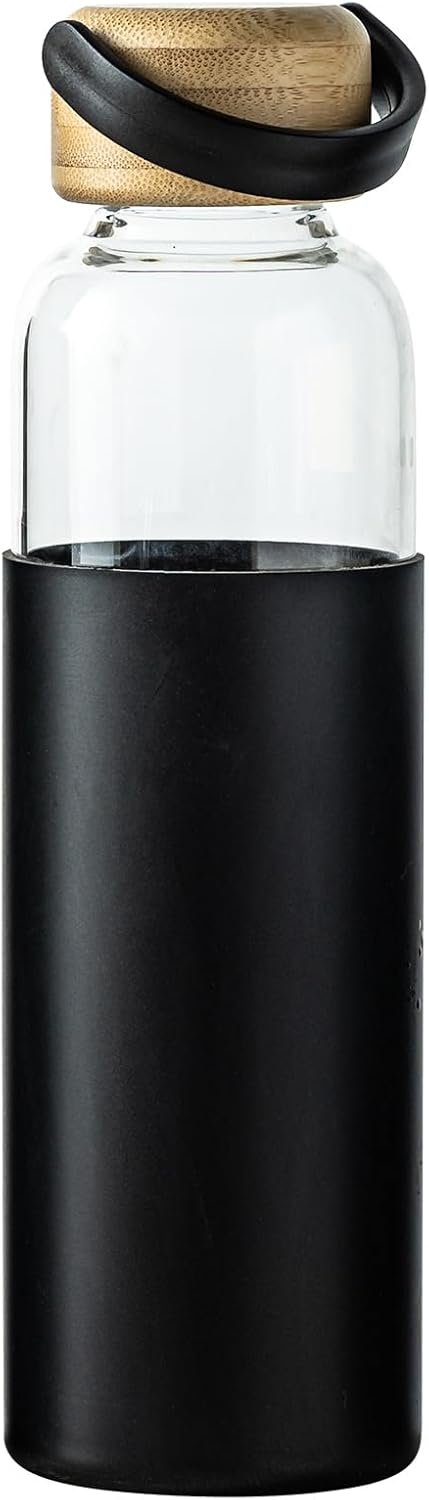 21oz Borosilicate Glass Water Bottle with Black Sleeve