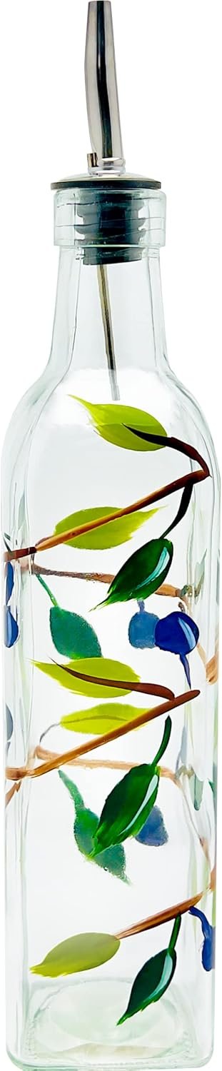 8oz Glass Olive Branch Oil/Vinegar Cruet with Steel Spout