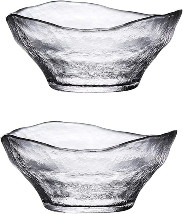 2 Piece Irregular Hammered Glass Salad Bowl Set 15oz & 30oz