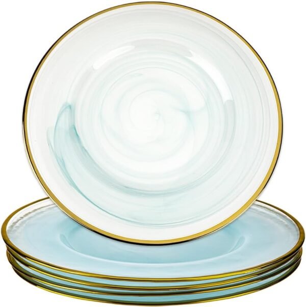 Set of 4 13 Inch Light Blue Charger Plates with Gold Rim