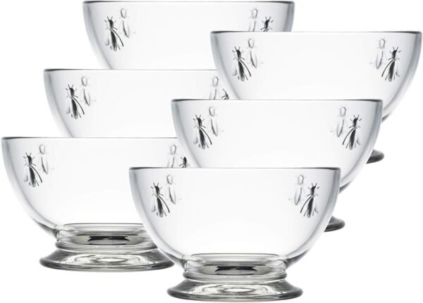Set of 6 21oz Clear Bee Glass Bowls