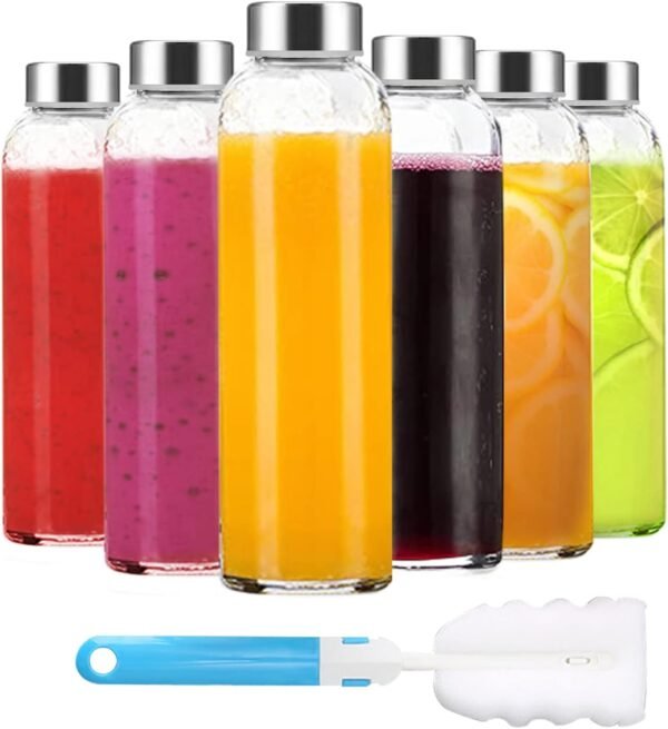 Set of 6 18oz Clear Glass Bottles with Lids