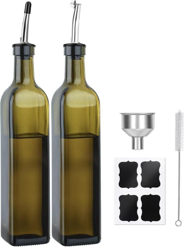 2 Pack 17oz Green Glass Olive Oil Dispenser Bottles