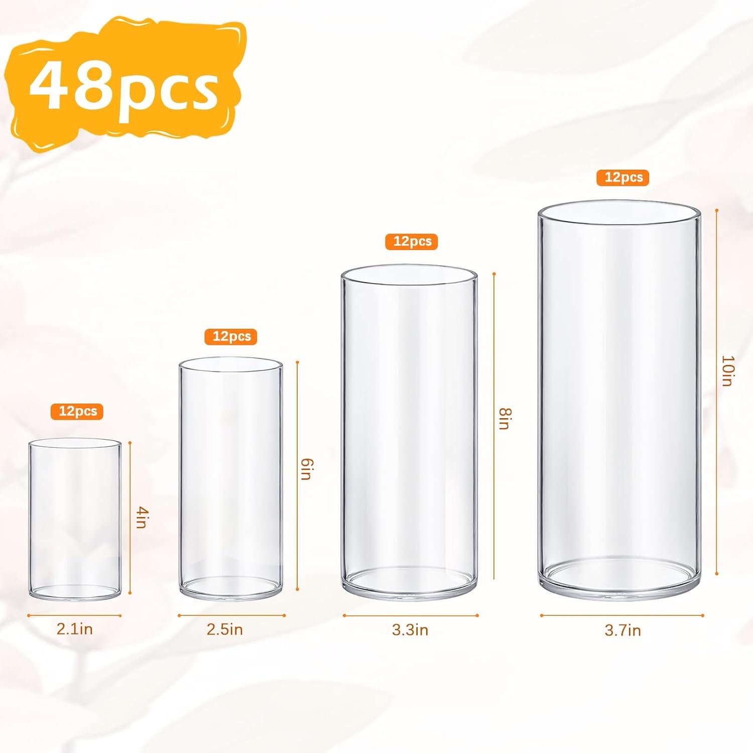 4 Pack Glass Cylinder Vases 4/6/8/10 Inch Image 2