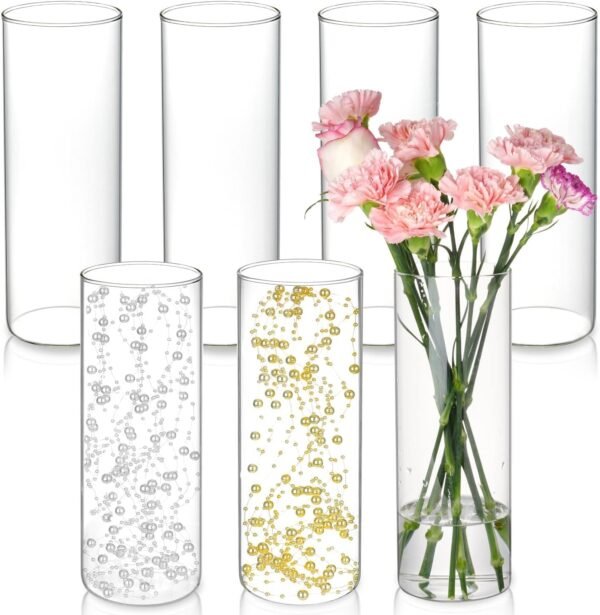 7 Piece 10 Inch Tall Glass Cylinder Vases