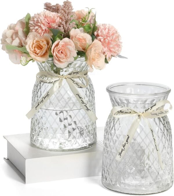 2 Pack 6 3 Inch Diamond Pattern Glass Flower Vases