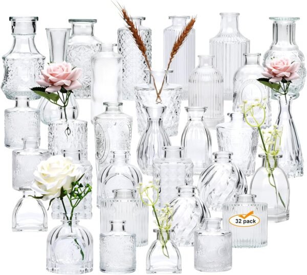 Set of 32 Small Vintage Glass Bud Vases