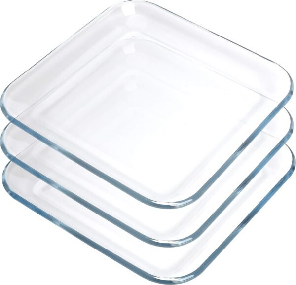 Set of 3 7 Inch Clear Square Tempered Glass Toast Plates