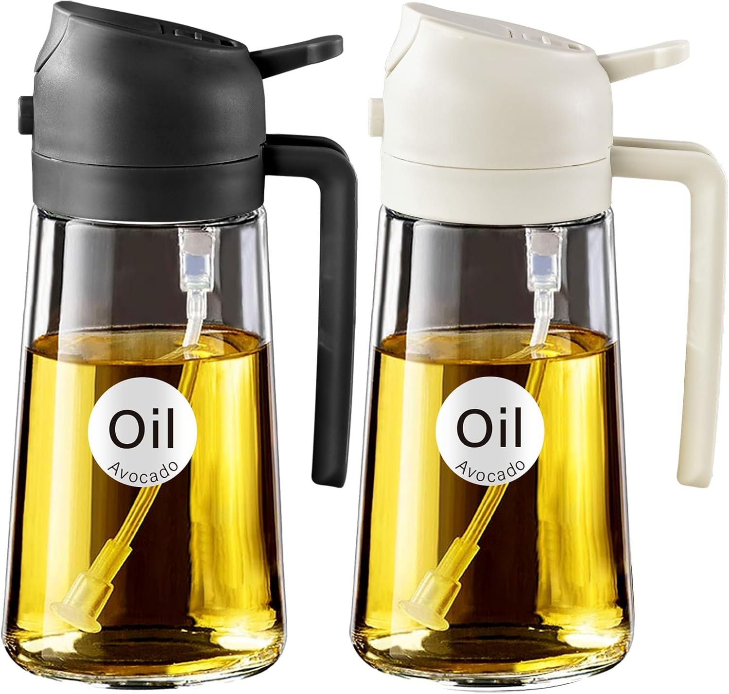 2 Pack 16oz White & Black Glass Oil Sprayers