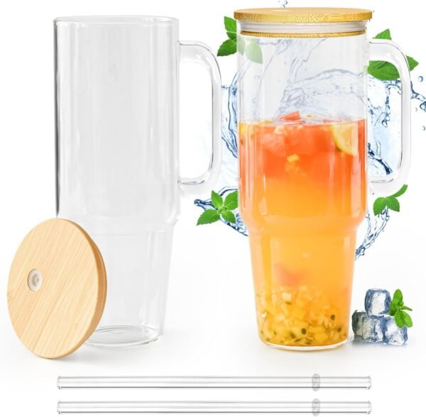2 Pack 40oz Glass Tumblers with Lids & Straws
