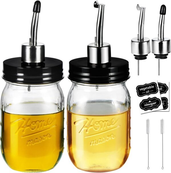 2 Pack 16oz Mason Jar Glass Oil Dispensers with Brush