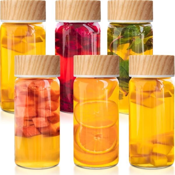 6 Pack 12oz Glass Bottles with Lids Wide Mouth