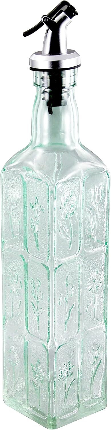 16oz Embossed Glass Square Oil and Vinegar Cruet