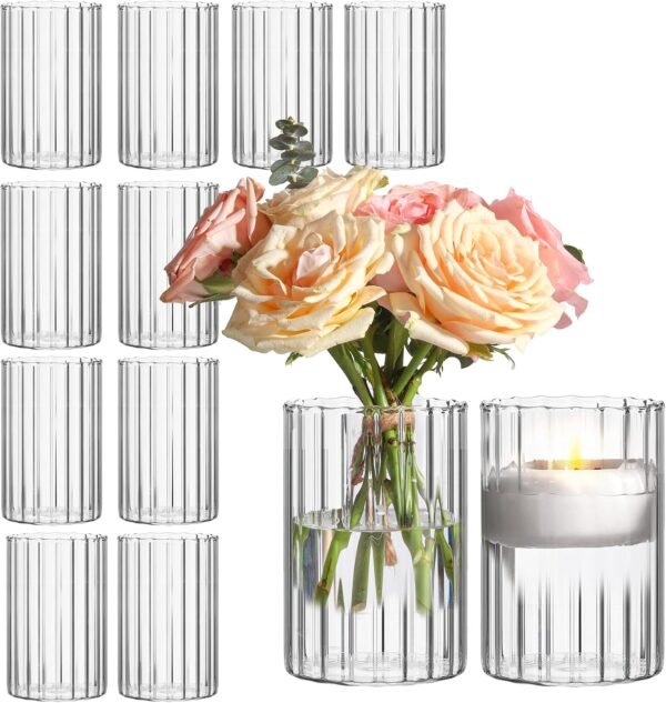 12 Pack 6 Inch Clear Ribbed Glass Cylinder Vases