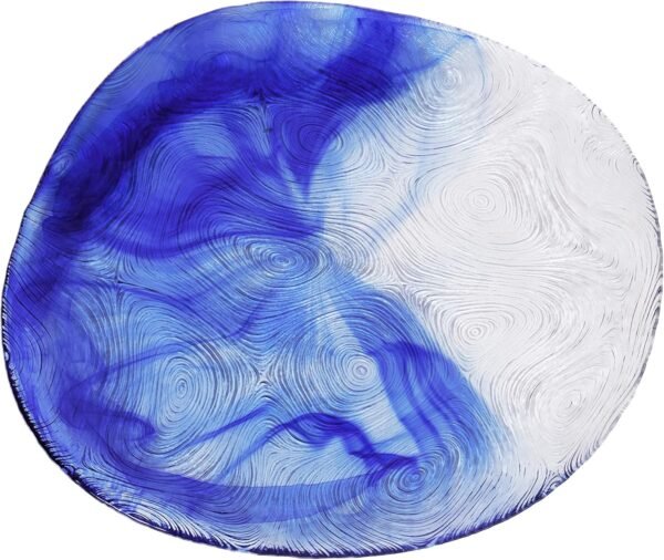 Set of 6 10 Inch White & Blue Etched Wavy Glass Dinner Plates