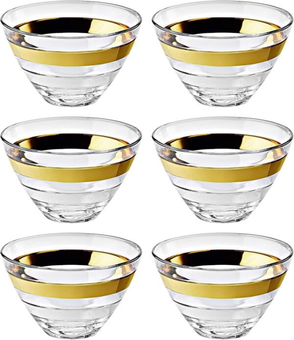Set of 6 Clear Glass Bowls with Gold Band 5 5 Inch